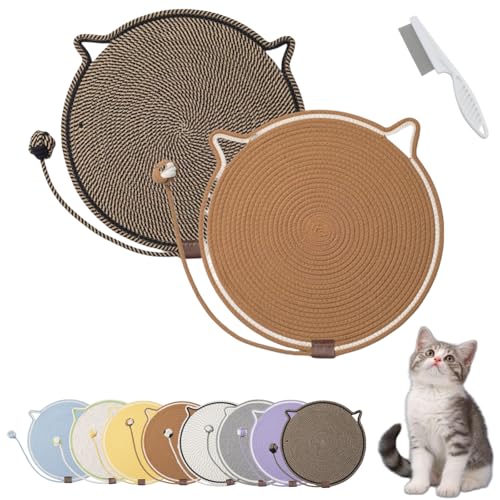 Donubiiu Celery Pets Dual Scratching Pad, Cat Scratching Mat Natural Cotton Rope Cat Scratching Pad, Large Size Cat Bed Cat Scratching Pad with Cat Toy (2PCS-J) von Donubiiu