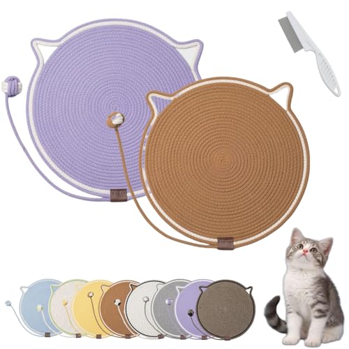 Donubiiu Celery Pets Dual Scratching Pad, Cat Scratching Mat Natural Cotton Rope Cat Scratching Pad, Large Size Cat Bed Cat Scratching Pad with Cat Toy (2PCS-K) von Donubiiu