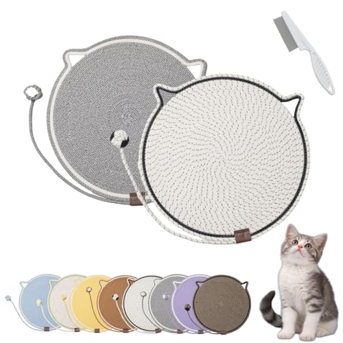 Donubiiu Celery Pets Dual Scratching Pad, Cat Scratching Mat Natural Cotton Rope Cat Scratching Pad, Large Size Cat Bed Cat Scratching Pad with Cat Toy (2PCS-M) von Donubiiu