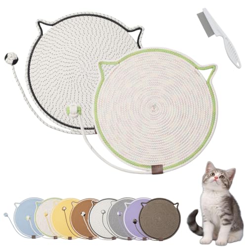 Donubiiu Celery Pets Dual Scratching Pad, Cat Scratching Mat Natural Cotton Rope Cat Scratching Pad, Large Size Cat Bed Cat Scratching Pad with Cat Toy (2PCS-N) von Donubiiu