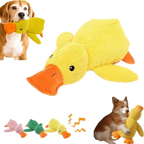 Donubiiu CuddleDuck,Anti Stress Ente Hund, Pfotenmond Anti Stress Ente,Gelb Quietschspielzeug Interaktives Spielzeug für Hunde,Die Kuschelente gegen Stress (Gelb-M) von Donubiiu