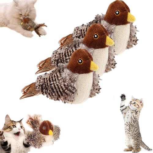 Donubiiu Katzenspielzeug - Simulierter Zwitschernder Vogel,Katzenspielzeug Vogel,Simulated Chirping Bird- Katzenspielzeug - GeräUsche Und Schlagbewegungen FüR KatzenüBungen (3PCS) von Donubiiu