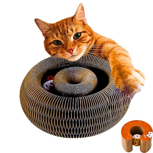 Donubiiu Kitty Kurlz, Kratzpappe für Katzen, Kitty Kurlz Cat Toy, Magic Organ Cat Scratching Board,Faltbares Wellpappe Kratzpappe Rund with 2 Bell Katzenspielzeug, für Katzen stressabbauend (1 Pc) von Donubiiu