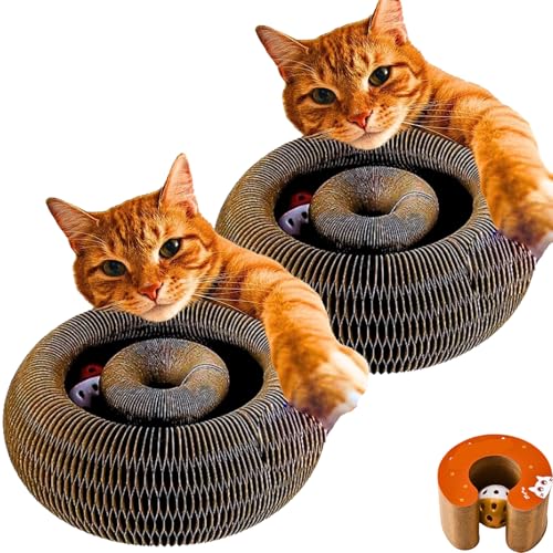 Donubiiu Kitty Kurlz, Kratzpappe für Katzen, Kitty Kurlz Cat Toy, Magic Organ Cat Scratching Board,Faltbares Wellpappe Kratzpappe Rund with 2 Bell Katzenspielzeug, für Katzen stressabbauend (2 Pcs) von Donubiiu