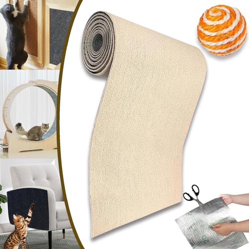 Donubiiu Kratzmatte Selbstklebend, Katzenkratzmatten Selbstklebend, Cat Scratching Mat, Kratzmatte FüR Katzen, Selbstklebende Kratzmatte, DIY Climbing Cat Scratcher (30 * 200CM,Beige) von Donubiiu