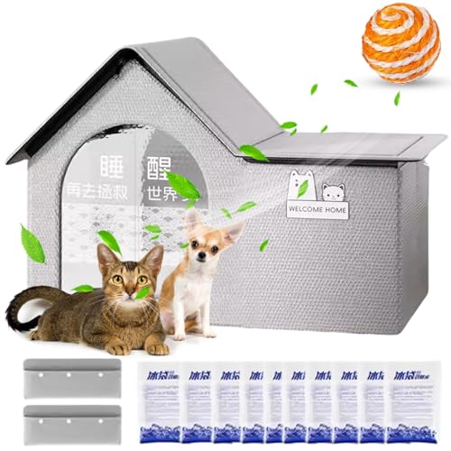 Donubiiu KüHlhaus FüR Hunde, KüHlhaus FüR Katzen, Katzen Kühlhaus, Cat Air Conditioning House Cat Cooling House, Wasserdichtes Kühlendes Katzenhaus, Katzenkühlhaus Mit 10 Kühlakkus (L) von Donubiiu