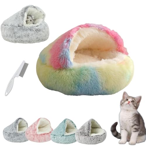 Donubiiu Lapcatz Nest Bed, Lapcatz Bed, Semi Enclosed Pet Nest, Covered Warm Cat Bed, Cat Bed Round Plush Fluffy Hooded Calming Cat Bed Cave (50cm/19.6in,Color Long Velvet) von Donubiiu