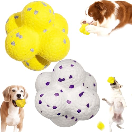 Donubiiu Pfotenstern Kauzauber Ball, Kauzauberball Hund, Pfotenstern Magic Ball,Hundeball-Spielzeug für Aggressive Kauer – Hochspringendes, strapazierfähiges, Leichtes Material (Gelb+Weiß,2 PCS) von Donubiiu