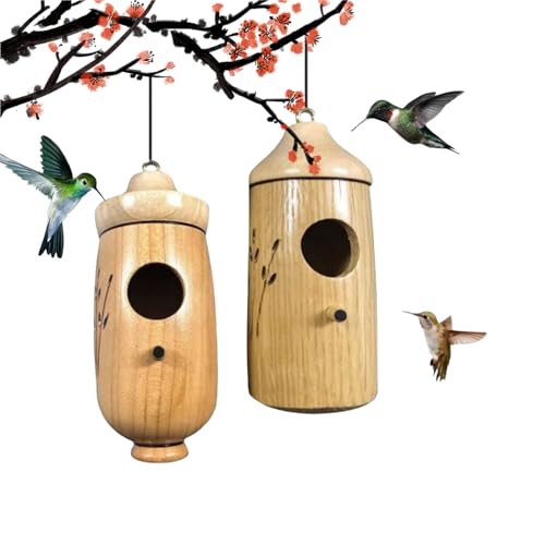 Donubiiu Shirem Wooden Hummingbird House, Libiyi Wooden Hummingbird House, Dotmalls Wooden Hummingbird House, Humming Bird House for Outside Hanging, Humming Bird Houses for Outside (2PCS-A) von Donubiiu