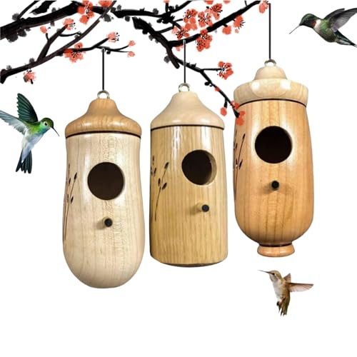 Donubiiu Shirem Wooden Hummingbird House, Libiyi Wooden Hummingbird House, Dotmalls Wooden Hummingbird House, Humming Bird House for Outside Hanging, Humming Bird Houses for Outside (3PCS-A) von Donubiiu