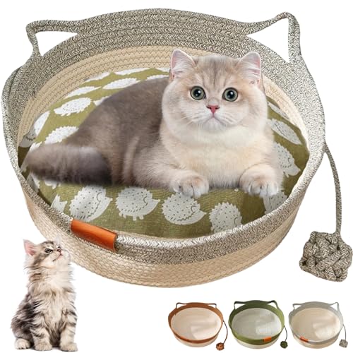 Donubiiu Virelapets Woven Rope Cat Basket,2025 New Virelapets Katzenbett with Built-In Mat & Play Ball,42/48cm Cat Bed for Cats Small Medium Dogs Hand Woven Cat Basket (Gray B,42 cm) von Donubiiu