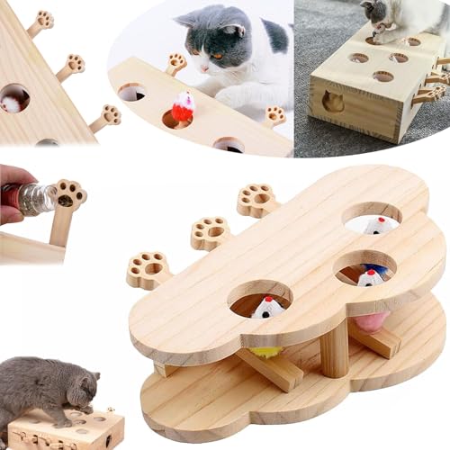 Donubiiu Whack A Mole Cat Toy,Handmade Cat Box Toy/Interaktives Katzenspielzeug Holz,Whack-A-Mole 3-In-1 Cat Scratcher and Toy FüR KäTzchen Hunde Haustiere Im Haus,AktivitäTl Bewegung (3 Holes) von Donubiiu