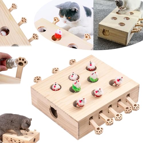 Donubiiu Whack A Mole Cat Toy,Handmade Cat Box Toy/Interaktives Katzenspielzeug Holz,Whack-A-Mole 3-In-1 Cat Scratcher and Toy FüR KäTzchen Hunde Haustiere Im Haus,AktivitäTl Bewegung (8 Holes) von Donubiiu