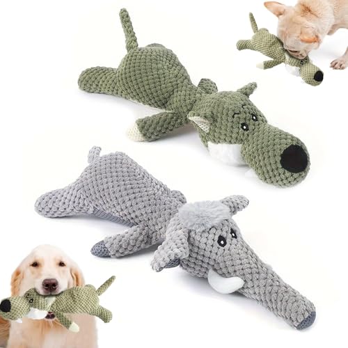 Donubiiu Wowpetsmart Invincible Chewanimals for Heavy Chewers, Wowpetsmart Dog Chew Toys, Durable Plush Dog Chew Toys with Interactive Squeaker, Soft & Cuddly for Dogs (Elephant+Wolf) von Donubiiu