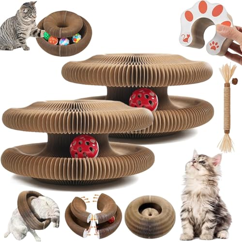 Katzen GlüCk - Magischer Kratztunnel,Katzenwirbel - Katzen Wirbel Spielzeug - Magic Organ Cat Scratching Board, 2-In-1 Cat Kratzbrett Mit GlöCkchen (2 pcs) von Donubiiu