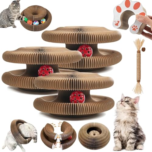 Katzen GlüCk - Magischer Kratztunnel,Katzenwirbel - Katzen Wirbel Spielzeug - Magic Organ Cat Scratching Board, 2-In-1 Cat Kratzbrett Mit GlöCkchen (3 pcs) von Donubiiu