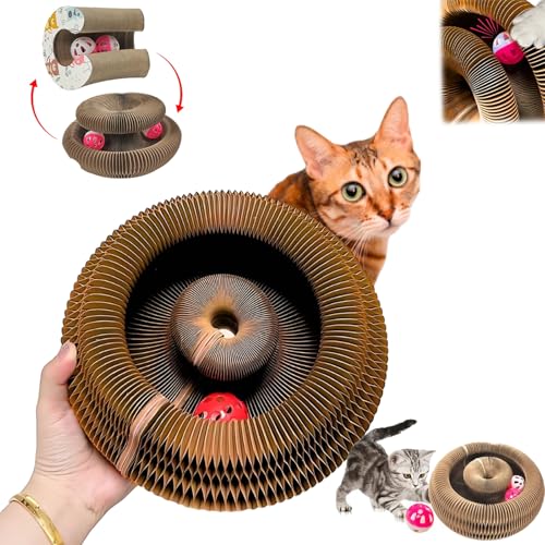 Kitty Kurlz,Kitty Kurlz Cats Toy,Katzen Kratzspielzeug,Faltbares Wellpappe Kratzpappe Rund with Magic Tracks,Katzen Kratzspielzeug, for Scratching and Claw Maintenance (1 pcs) von Donubiiu