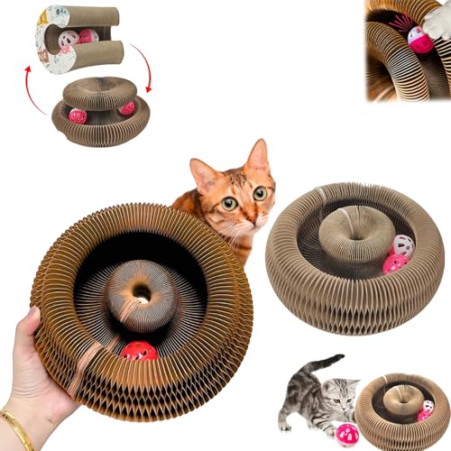 Kitty Kurlz,Kitty Kurlz Cats Toy,Katzen Kratzspielzeug,Faltbares Wellpappe Kratzpappe Rund with Magic Tracks,Katzen Kratzspielzeug, for Scratching and Claw Maintenance (2 pcs) von Donubiiu