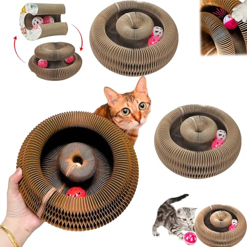 Kitty Kurlz,Kitty Kurlz Cats Toy,Katzen Kratzspielzeug,Faltbares Wellpappe Kratzpappe Rund with Magic Tracks,Katzen Kratzspielzeug, for Scratching and Claw Maintenance (3 pcs) von Donubiiu