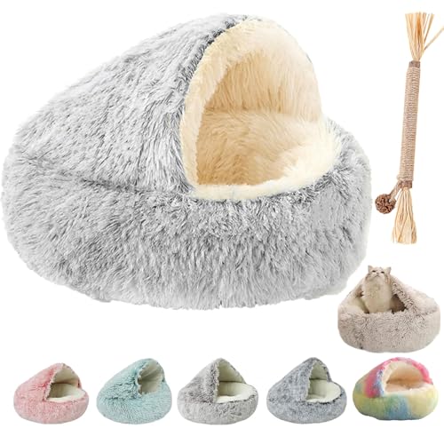 Lapcatz Nest Bed, Lapcatz Nest Bed with Cover, Hooded Cat Bed, Covered Cat Bed, Semi Enclosed Calming Dog Beds, Removable Washable Round Beds for Small Medium Pets (Coffee,L) von Donubiiu