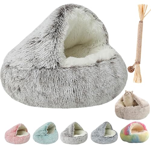 Lapcatz Nest Bed, Lapcatz Nest Bed with Cover, Hooded Cat Bed, Covered Cat Bed, Semi Enclosed Calming Dog Beds, Removable Washable Round Beds for Small Medium Pets (Gray,L) von Donubiiu