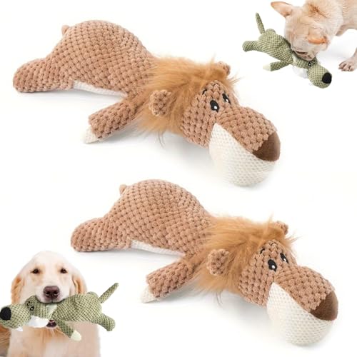 Wowpetsmart Invincible Chewanimals for Heavy Chewers, Wowpetsmart Dog Chew Toys, Durable Plush Dog Chew Toys with Interactive Squeaker, Soft & Cuddly for Dogs (Lion 2pcs) von Donubiiu