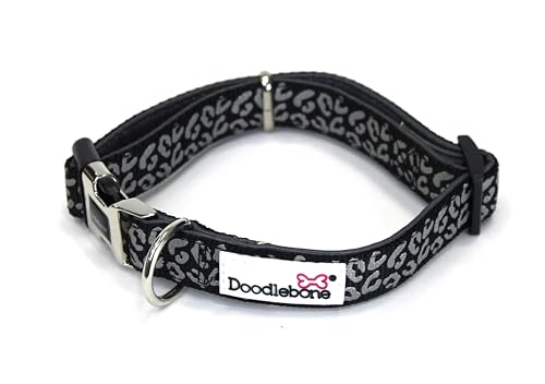 Doodlebone Hunde Gepolstertes Halsband, Kohleleopard, reflektierend, Größe 36-45 von Doodlebone