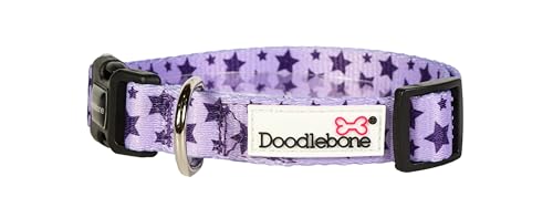 Doodlebone Originals Hundehalsband, Hunde Halsbänder mit Muster (Violette Sterne, 3–6) von Doodlebone