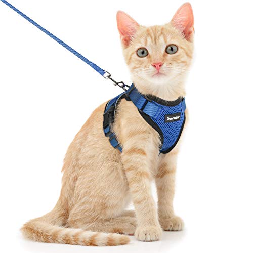 Dooradar Katzengeschirr Katzenleine mit Geschirr für Katzen, Verstellbares katzengeschirr Ausbruchsicher, Reflektierend Geschirr Set für Kleine Mittelgroße Katzen, S, Navy Blau von Dooradar