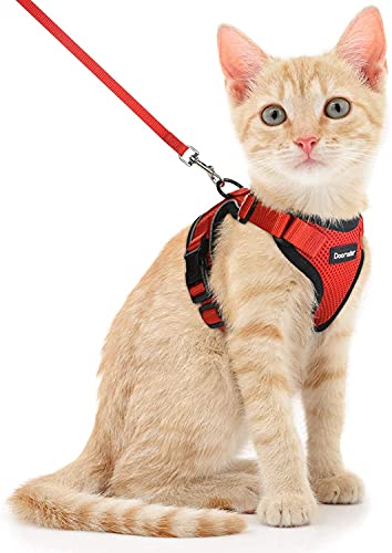 Dooradar Katzengeschirr Leine Set, Ausbruchsichere Cat Harness, Atmungsaktives Katzengeschirr für den Spaziergang, mit instellbare reflektierende Streifen für Katzen, Orange, S von Dooradar