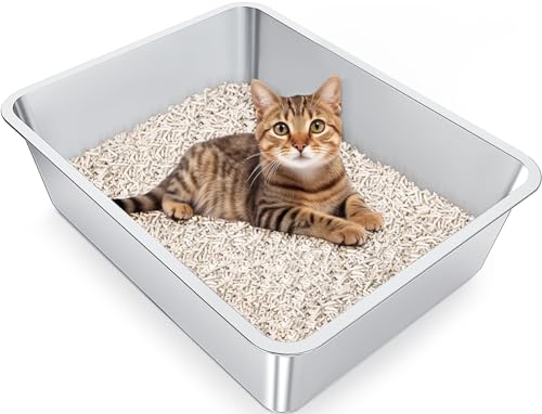 Katzentoilette aus Edelstahl - Große Katzentoilette für große Katzen, leicht zu reinigen, nicht klebrig, Metall Katzentoilette von Dopliv