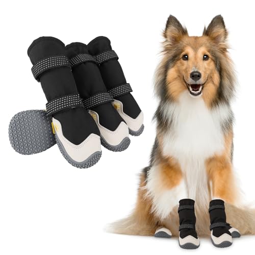 Hundeschuhe, 4 Stück Hundestiefel Pfotenschutz, Hundeschuhe Wasserdicht Mit Rutschfester Sohle und Verstellbarem Reflektierenden Riemen, Atmungsaktiv Hundeschuhe, Dog Shoes Größe 6 (5#) von Dopoy