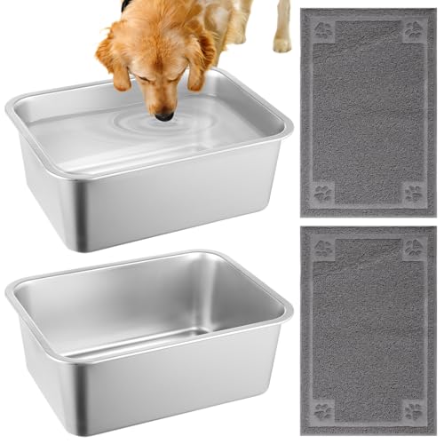 Dorakitten 2 x Edelstahl-Wassernäpfe für Hunde, 40 x 30 x 15 cm, extra große Metall-Hundefutter- und Wasserbehälter mit 2 Anti-Rutsch-Matten von Dorakitten