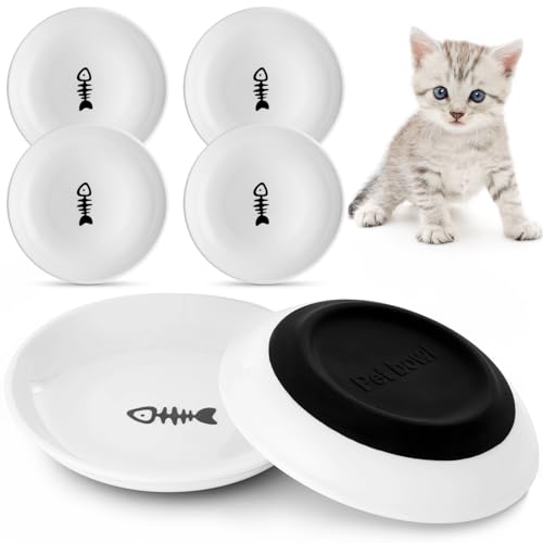 Dorakitten 6Pcs Keramik-Katzennäpfe, Keine Ermüdung der Schnurrhaare, breite, Flache Katzennäpfe mit rutschfestem Silikonboden, Futternäpfe für Haustierkatzen, Wasserteller, 15 cm Durchmesser von Dorakitten