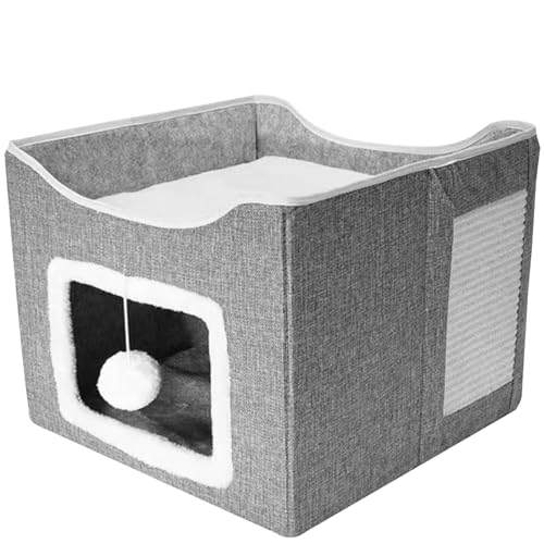 Cat House Indoor Collapsible Katzenzelt mit hängenden Flauschigen Kugel ＆ Kratzpad 10 kg schwere Ladung großer Katzenhöhle mit abnehmbaren Kissen Katzen Iglu -Katzenbett -Katzenmöbel für Haustier Hau von Dorccsi