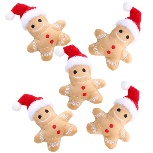 Catnip Toy 5pcs Lebkuchen Mann Plüsch Weihnachtsfest interaktives Zahnen Katzenspielzeug süße Baumwolle gefülltes beruhigende Weihnachtskatze Geschenke Katzen Interaktive Spielzeugkatze Spielzeug Hau von Dorccsi