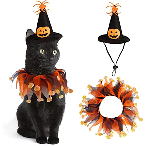 Halloween-hexenhut Für Hund Und Katze Halloween-haustierkostüm Katze Hexenhut Und Narrenhalsband-set Haustier-cosplay-kostüm Mit Tutu-halsband Haustier-halloween-hexenhut Hunde- Und Katzenhalsband von Dorccsi