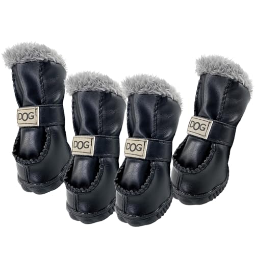 Hunde Winterstiefel 4pcs/Set Wärme Plüsch Synthetische Lederhundschuhe Weiche Nicht-Schlupfhund-Schneestiefel für kleine und mittelgroße Hunde Hundestiefel Hund Schneeschnee Hundeversorgung, Größe 4# von Dorccsi