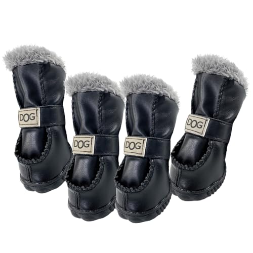 Hunde Winterstiefel 4pcs/Set Wärme Plüsch mit synthetischen Lederhundschuhen weiche Hundeschneeschnee für kleine und mittelgroße Hunde Winterstiefel Hundeschnee Stiefel Hundeversorgungen, Größe 2## von Dorccsi