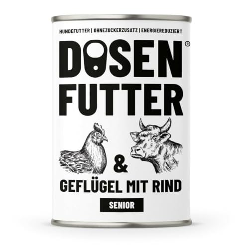 Dosenfutter® RIND MIT GEMÜSE 6x400g | Aus Deutschland | Hoher Fleischanteil | Ohne Getreide | Ohne Zucker | Ohne künstliche Aroma-, Farb- und Konservierungsstoffe (Senior Geflügel & Rind 400g) von Dosenfutter