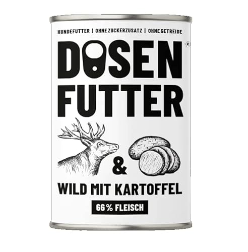 Dosenfutter® RIND MIT GEMÜSE 6x400g | Aus Deutschland | Hoher Fleischanteil | Ohne Getreide | Ohne Zucker | Ohne künstliche Aroma-, Farb- und Konservierungsstoffe (Wild mit Kartoffel 800g) von Dosenfutter