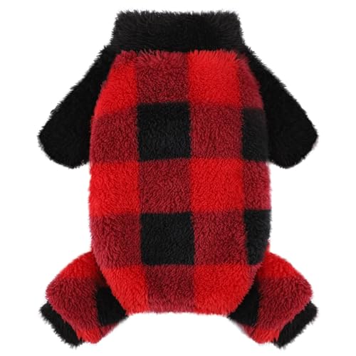 Dosuyi Rollkragen-Hunde-Pyjama für kleine Hunde, Fleece-Hundepullover, Winter, niedlich, kleine Hundekleidung, Welpenbekleidung, Haustier-Jumpsuits, Chihuahua, Yorkie, Katzenkleidung (Rot, Größe XXS von Dosuyi