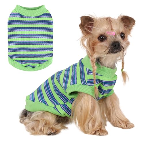 Gestreifte Hunde-Shirts, 100% Baumwolle Weste für kleine Hunde, ärmelloses Tank-Top, Haustierkleidung für Chihuahua, Yorkie, atmungsaktive Kleidung für Welpen, Kätzchen, Katze (Grün, S) von Dosuyi