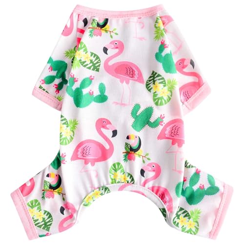 Dosuyi Hunde-Pyjama, Schlafanzug, für Frühling und Sommer, Hundekleidung für kleine Hunde, Mädchen, Jungen, weich, dehnbar, Welpenkleidung, Einteiler, Katze, Haustier, Jammies-Outfit (Flamingo, XL) von Dosuyi