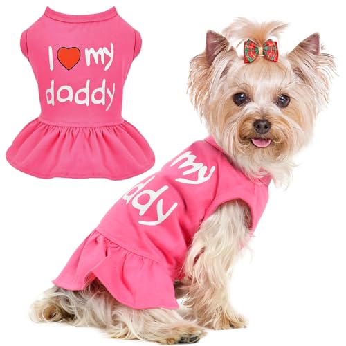 Hundekleid für kleine Hunde, Mädchen, "I Love My Mom/Dad", Hundekleidung für kleine Hunde, Welpen, Katzenkleid, Rosa (Love Daddy, X-Small) von Dosuyi