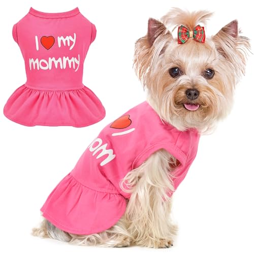 Hundekleid, Haustierkleidung für kleine Hunde und Mädchen, niedlich, "I Love My Mom/Dad", rosa, Welpen-Kleid, atmungsaktiv, für Frühling, Sommer, Welpen, Katzen, Outfits für Valentinstag, Liebesmutter von Dosuyi