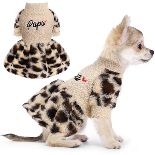 Dosuyi Leopard Hund Pullover Kleider für Kleine Hunde Mädchen Winter Fleece Hund Kleid Haustier Welpen Kleidung für Chihuahua Pullover Extra Kleine Hunde Weibliche Hund Kleidung von Dosuyi