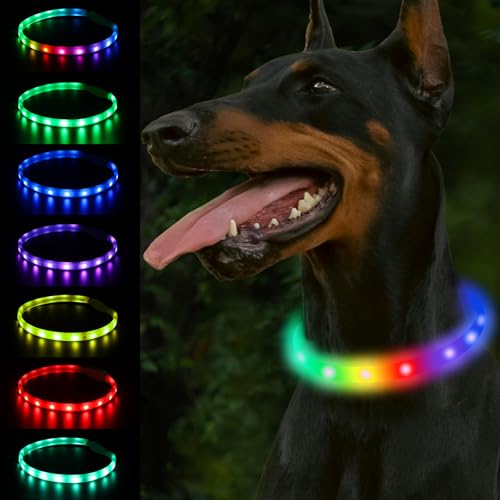 Dote on Leuchtendes Hundehalsband, 6 Farben in einem Halsband mit Blinkoptionen, insgesamt 9 Modi, wiederaufladbares LED-Hundehalsband, TPU, schneidbare Größe, leuchtendes Halsband für Hunde, passend von Dote on