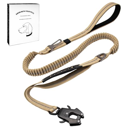 Dote on Taktische Hundeleine mit gepolsterten Griffen, 1,4 - 1,8 m, stoßdämpfendes Bungee, strapazierfähig, reflektierende Leine, starkes Anti-Zieh-Design, Metall-Karabiner-Clip, Auto-Sicherheitsgurt von Dote on