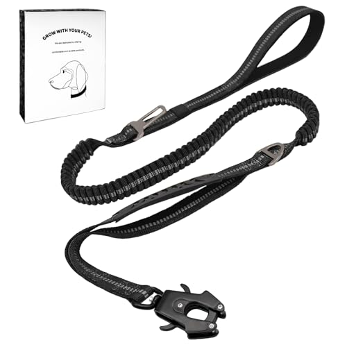 Dote on Taktische Hundeleine mit gepolsterten Griffen – 1,4 - 1,8 m, stoßdämpfendes Bungee, strapazierfähig, reflektierende Leine, starkes Anti-Zieh-Design, Metall-Karabiner-Clip, Auto-Sicherheitsgurt von Dote on